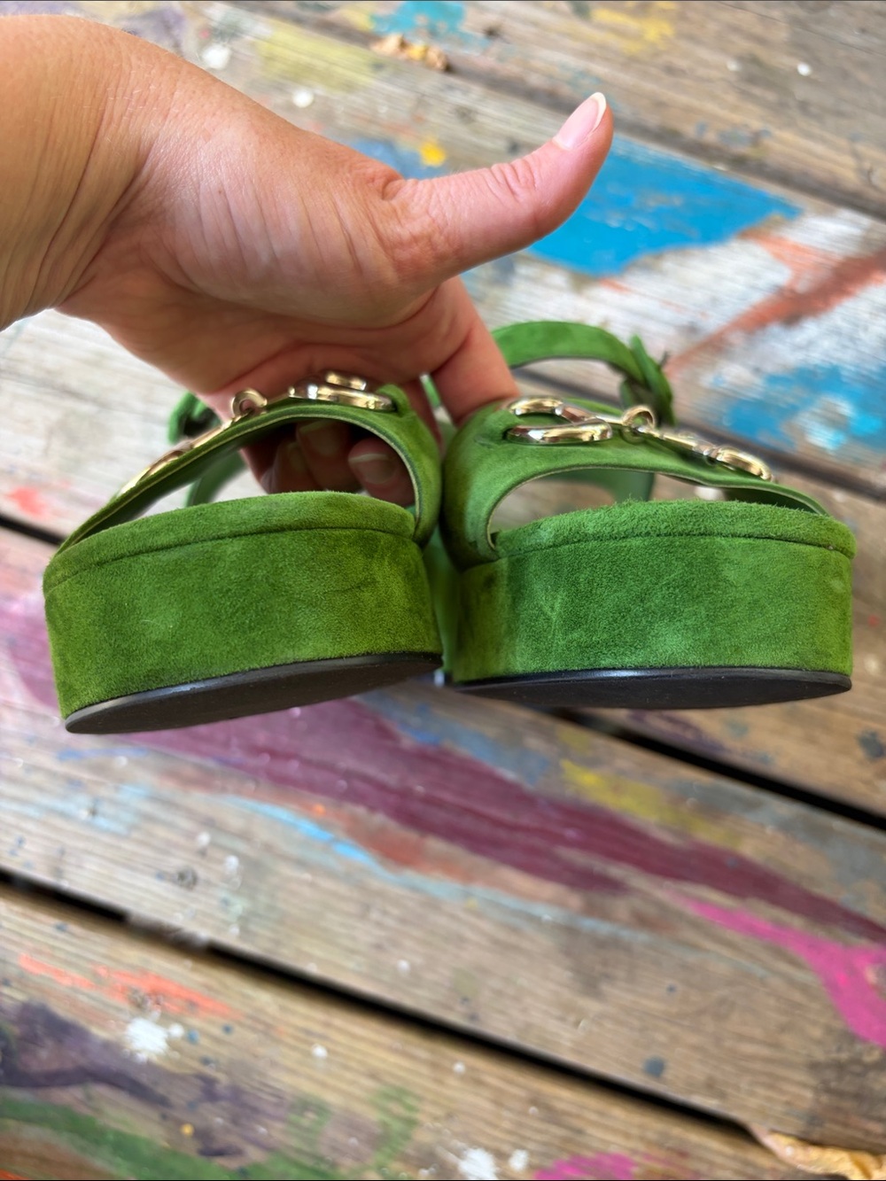 “Timeless” Jeffrey Campbell Green Suede Platform Sandals - Picture 7 of 8